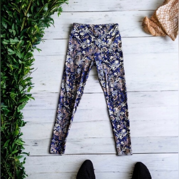 LuLaRoe OS Leggings Floral Purple Teal one size elastic waist - Picture 4 of 16